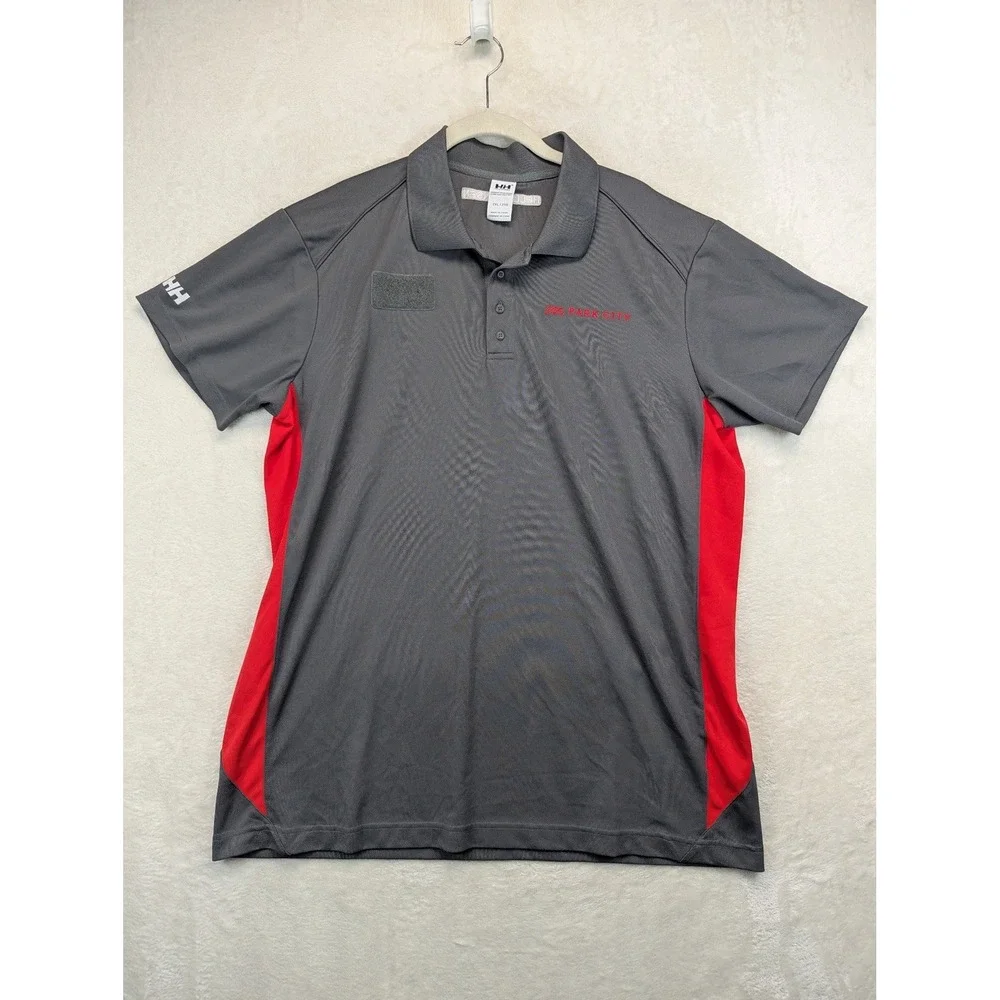 Helly Hansen Park City Polo Shirt Mens 2XL Gray Red Performance Outdoor